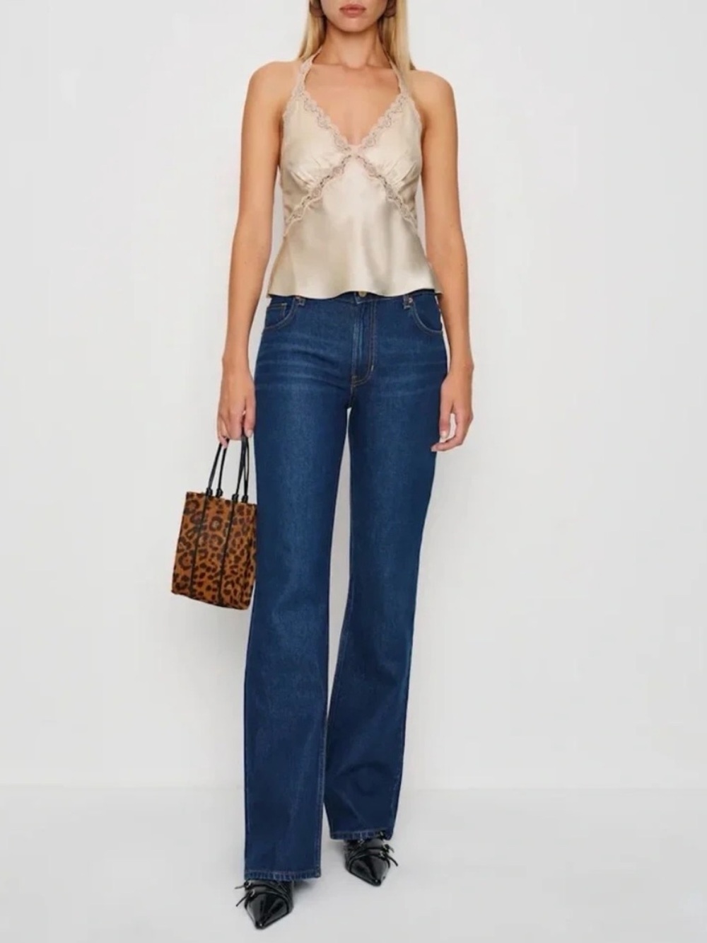 Reformation Monica Silk Top In Almond, NWOT, NEVER WORN, NO FLAWS.